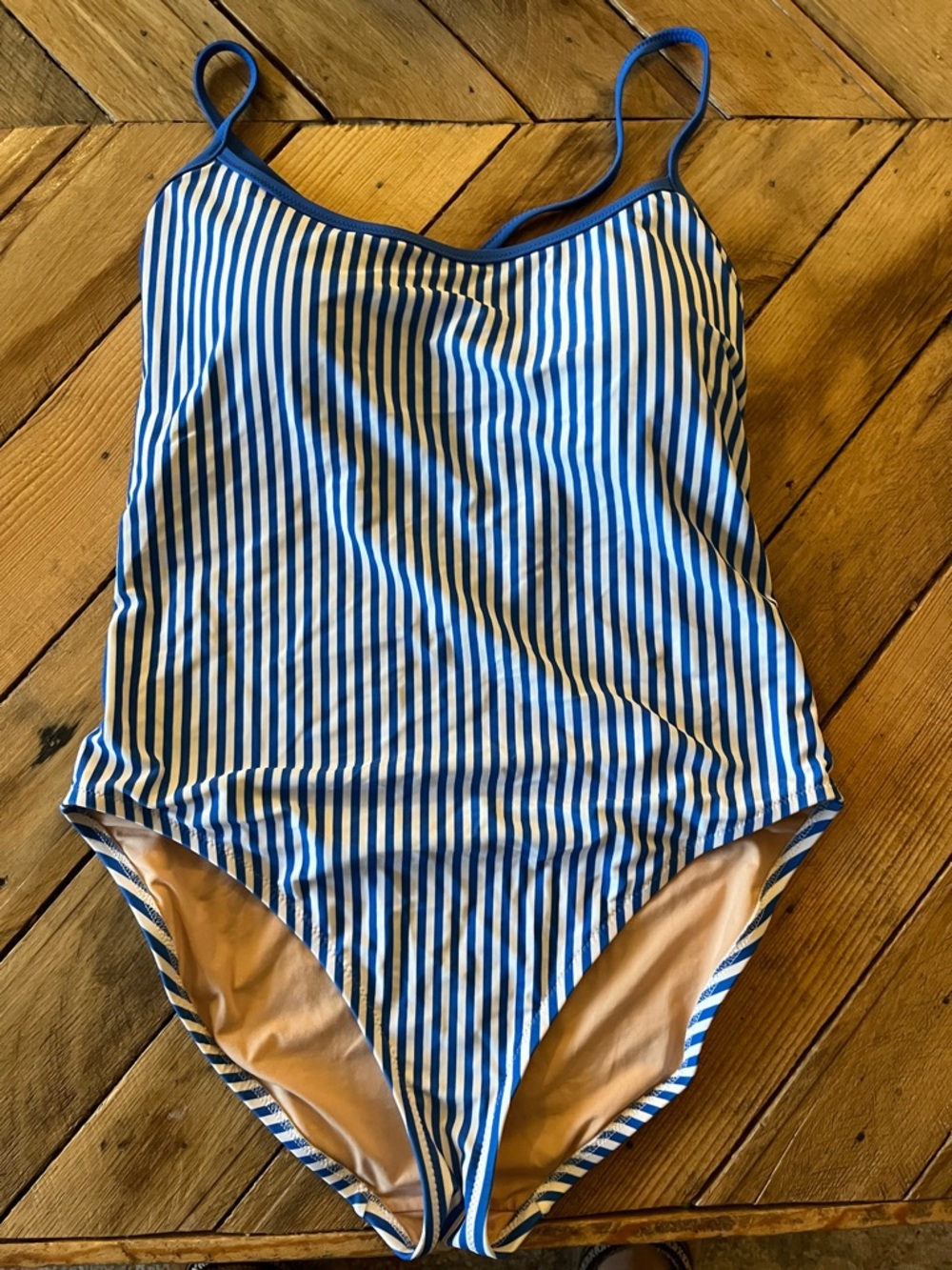 J. Crew Blue and White Striped One-Piece Swimsuit